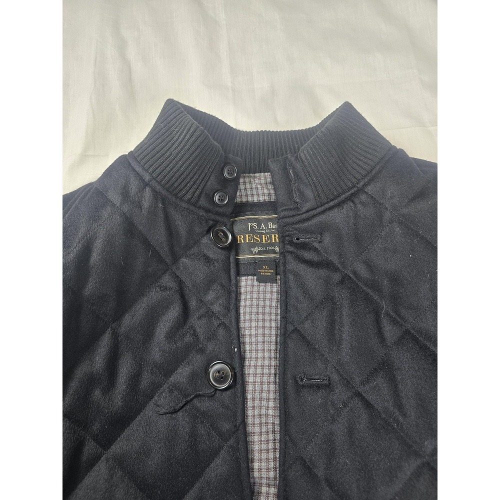 Jos. A. Bank Vest Mens XL Black Quilted Wool Cashmere Reserve Button Bomber